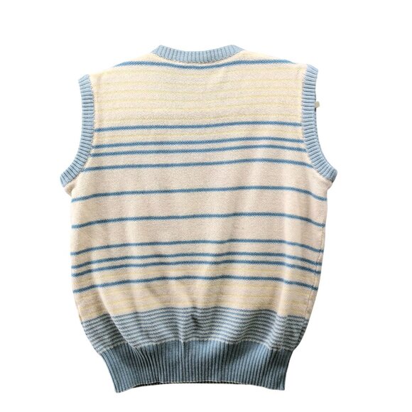 Vintage Sweater Vest Womens M Kangaroo Embroidered V-Neck Cream Blue Striped - Picture 2 of 7